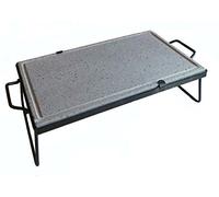 Inferramenta Poêle grill en pierre naturelle ollaire de lave avec poignées et pieds de soutien pour barbecue, cuisson diététique, fabriqué en Italie (25 x 50 x 2 cm)