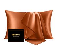 INFIIXSO Lot de 2 taies d'oreiller en Soie de mûrier pour Cheveux et Peau, avec Fermeture éclair dissimulée, 50,8 x 76,2 cm, Ultra Lisses et rafraîchissantes pour Les dormeurs Chauds (Orange)