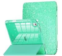 INFILAND Coque pour iPad 10ème Génération 2022, Coque iPad 10.9 Pouces, Étui en Cuir pailleté avec Dos Transparent Scintillant (Vert écume de mer)