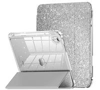 INFILAND Coque pour iPad 10ème Génération 2022, Coque iPad 10.9 Pouces, Étui en Cuir pailleté avec Dos Transparent Scintillant (Argent)