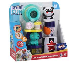 Infini Fun, Les acrobates sensoriels, Jouet Premier âge, Jouet d’éveil sensoriel, Jouet d’empilement et trieur de Forme, kaléidoscope, Multicolore 25 cm