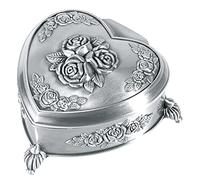 INFINIONLY Boîte à Bijoux pour Femme, boîte à Bijoux en Alliage d'étain, boîte à Bijoux Coeur à Trois Pattes Vintage, Roses sculptées, boîte de Rangement de Bijoux, Artisanat
