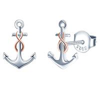 INFINIONLY Boucles d'oreilles ancre pour femmes et filles, en argent 925, Clou d'oreille ancre argent incrustée du symbole de l'infini or rose, Procédé unique de galvanoplastie couleur, élégant