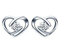 INFINIONLY Boucles d'oreilles de cœur pour femmes et filles, boucles d'oreilles en argent 925, clous d'oreilles de zircon brillant, boucles d'oreilles cœur creux élégant, zircon incrusté