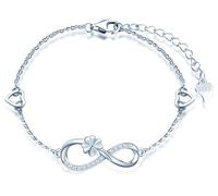 INFINIONLY Bracelet pour femme fille, bracelet en argent 925, bracelet symbole de l'infini avec le trèfle chanceux, décorer de diamant, cœur ou étoile, zircon incrusté, argent, bracelet trèfle