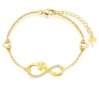 INFINIONLY Bracelet pour femme fille, bracelet en argent 925, bracelet symbole de l'infini avec le trèfle chanceux, décorer de diamant, cœur ou étoile, zircon incrusté, or, bracelet trèfle