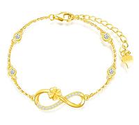 INFINIONLY Bracelet pour femme fille, bracelet en argent 925, bracelet symbole de l'infini avec le trèfle chanceux, décorer de diamant, cœur ou étoile, zircon incrusté, or, bracelet trèfle