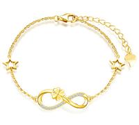 INFINIONLY Bracelet pour femme fille, bracelet en argent 925, bracelet symbole de l'infini avec le trèfle chanceux, décorer de diamant, cœur ou étoile, zircon incrusté, or, bracelet trèfle