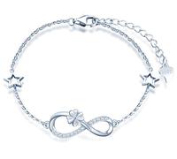 INFINIONLY Bracelet pour femme fille, bracelet en argent 925, bracelet symbole de l'infini avec le trèfle chanceux, décorer de diamant, cœur ou étoile, zircon incrusté, argent, bracelet trèfle