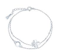 INFINIONLY Bracelets Trèfle Zircons Elégant Femmes Filles en Argent 925 Bracelet Créatif avec Double Chaîne d'Ancre Réglable Bijoux Fantaisie Couleur d'argent