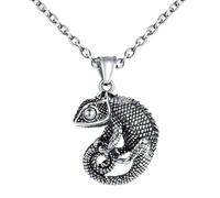 INFINIONLY Collier Caméléon en Acier Inoxydable pour Hommes Pendentif Créatif de Lézard Hip Hop Colliers Halloween Bijoux Fantaisie Adolescents Décoration