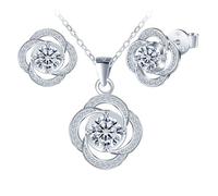INFINIONLY Collier et boucles d'oreilles en argent sterling 925 pour femme - Motif fleurs et diamants - Couleur : 1 carat - Moissanite VVS1 - Boucles d'oreilles - Bijoux de fête de mariage