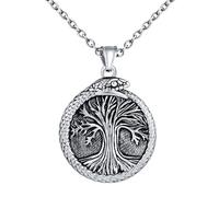 INFINIONLY Collier Médaillon en Acier Inoxydable pour Hommes Pendentif Arbre de Vie Vintage Colliers avec Serpent Hip Hop Bijoux Fantaisie Adolescents Décoration