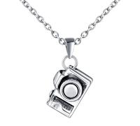 INFINIONLY Collier Pendentif Eléphant Créatif en Acier Inoxydable pour Hommes Femmes Vintage Collier en Forme d'Appareil Photo Bijoux Fantaisie Adolescents Accessoires Décoration