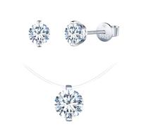 INFINIONLY Collier pendentif et boucles d'oreilles de diamant pour femme: parures de bijoux en argent 925 ras-du-cou avec chaîne transparent - moissanite de couleur D clarté VVS1 certificat GRA