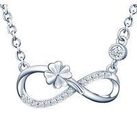 INFINIONLY Collier pendentif pour femme fille, ensembles de bijoux collier en argent 925, collier pendentif symbole de l'infini et trèfle chanceux, zircon incrusté, argent