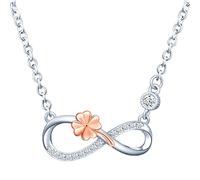 INFINIONLY Collier pour femmes et filles, Collier en argent 925, Pendentif Collier symbole de l'infini entrelacé de trèfle en or rose, Procédé unique de galvanoplastie couleur, orné zircon, élégant