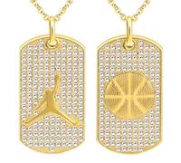 INFINIONLY Colliers Dog Tag orné Zircon en Acier Inoxydable pour Hommes Garçons Fashion Or Pendentif Military Tag avec Motif de Athlète-Basketball pour Adolescents Set 2 Pièces