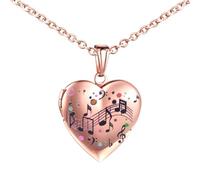 INFINIONLY Colliers Médaillons Cœur en Acier Inoxydable pour Femme Fille Enfant Pendentif Note de Musique Colorée Collier Souvenir Photo Personnalisé, Or Rose