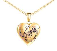 INFINIONLY Colliers Médaillons Cœur en Acier Inoxydable pour Femme Fille Enfant Pendentif Note de Musique Colorée Collier Souvenir Photo Personnalisé, Or