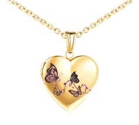 INFINIONLY Colliers Médaillons Cœur en Acier Inoxydable pour Femme Fille Enfant Pendentif Papillon Coloré Collier Souvenir Photo Personnalisé, Or