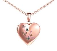 INFINIONLY Colliers Médaillons Cœur en Acier Inoxydable pour Femme Fille Enfant Pendentif Papillons Colorés Collier Souvenir Photo Personnalisé, Or Rose