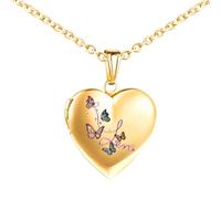INFINIONLY Colliers Médaillons Cœur en Acier Inoxydable pour Femme Fille Enfant Pendentif Papillons Colorés Collier Souvenir Photo Personnalisé, Or