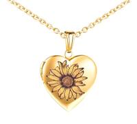 INFINIONLY Colliers Médaillons Cœur en Acier Inoxydable pour Femme Fille Enfant Pendentif Tournesol Coloré Collier Souvenir Photo Personnalisé, Or