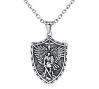 INFINIONLY Colliers Pendentifs Bouclier en Acier Inoxydable pour Hommes Pendentif Guerrier Saint Michel Archange Collier Vintage Guerrier avec Epée Décorations des Jeunes