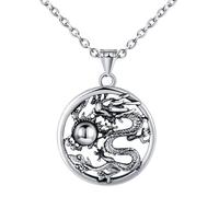 INFINIONLY Hommes Colliers Médaillon Rond en Acier Inoxydable Créatif Pendentif Totem de Dragon Collier Amulette Hip Hop Punk Bijoux Fantaisie Adolescents Accessoires Décoration