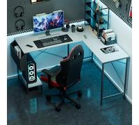 InfiniPower Bureau d'ordinateur de jeu réversible en forme de L de 127 cm pour écrire, étudier, étudiant avec cadre en bois, support en métal, sac latéral pour la maison, le bureau