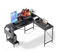InfiniPower Bureau d'ordinateur de jeu réversible en forme de L de 127 cm pour écrire, étudier, étudiant avec cadre en bois, support en métal, sac latéral pour la maison, le bureau
