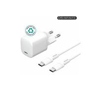 INFINITE - Adaptateur secteur - Prise UE, câble USB-C vers USB-C, 1,5 m - 20 Watt - 3 A - PD (24 pin USB-C) - blanc