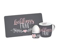 infinite by GEDA LABELS préférée Madame Lot de 3 Pièces Petit-déjeuner, Mélamine, Gris/Rose, 24 x 9,7 x 14,4 cm, de 3 unités