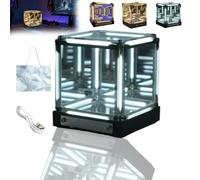 Infinite Space Abyss Lamp, Creative 4d Infinite Abyss Mirror Night Light with Touch Dimming, Rechargeable Fancy Leds Cube Touch Battery Night Light for Gaming Setup Futuristic Room Décorc (White)