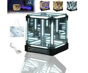 Infinite Space Abyss Lamp, Creative 4d Infinite Abyss Mirror Night Light with Touch Dimming, Rechargeable Fancy Leds Cube Touch Battery Night Light for Gaming Setup Futuristic Room Décorc (White)