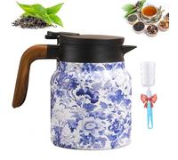Infinite Tea Pot, Vintage Floral Pattern Tea, Built-In Infuser, Stainless Steel Teapot Carafe with Lid for Hot Drinks (Style A,1000ml)