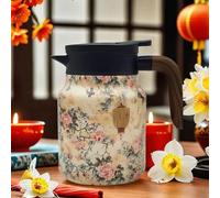 Infinite Tea Pot, Vintage Floral Pattern Tea- Built-in Infuser, Stainless Steel Thermal Carafe for Home Office (YA)
