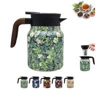 Infinite Tea Pot, Vintage Floral Pattern Tea Pot - Built-In Infuser, Infinite Stainless Steel Insulated Vintage Teapots for Hot Cold Drinks (Green(1L))