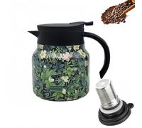 Infinite Tea Pot with Infuser, Vintage Floral Pattern Tea vacuum bottle - Built-in Infuser, 316 Stainless Steel Household Teapot with Large Capacity for Hot Drinks (Grass,Stainless Steel)