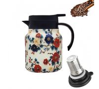 Infinite Tea Pot with Infuser, Vintage Floral Pattern Tea vacuum bottle - Built-in Infuser, 316 Stainless Steel Household Teapot with Large Capacity for Hot Drinks (Porcelain White,Stainless Steel)