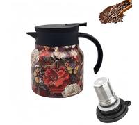 Infinite Tea Pot with Infuser, Vintage Floral Pattern Tea vacuum bottle - Built-in Infuser, 316 Stainless Steel Household Teapot with Large Capacity for Hot Drinks (Red Flower,Stainless Steel)