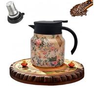 Infinite Tea Pot with Infuser, Vintage Floral Pattern Tea vacuum bottle - Built-in Infuser, 316 Stainless Steel Household Teapot with Large Capacity for Hot Drinks (Plum Flower,Stainless Steel)