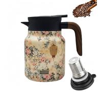 Infinite Tea Pot with Infuser, Vintage Floral Pattern Tea vacuum bottle - Built-in Infuser, 316 Stainless Steel Household Teapot with Large Capacity for Hot Drinks (Plum Flower,Wood)