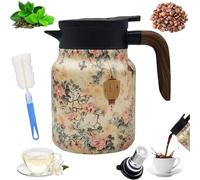 Infinite Teapot Tea Pot, Vintage Floral Pattern Teapot - Built-In Infuser, 27oz/33.8oz 316 Stainless Steel Hot Coffee Pot Tea Kettle with Infuser for Loose Leaf Tea Hot Keeping (H,34oz)