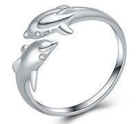 Infinite U Argent 925 Plaqué Rhodium Zircone Cubique Dauphins Amoureux Femme Bague Réglable Taille 50 pour Soirée/Fête des Pères/Noël