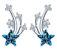 Infinite U Boucles d'oreilles en argent 925, clous d'oreilles de cristal pour femme fille, boucles d'oreilles étoile, incrusté de Zircon et de Cristal bleu, brillant et élégant
