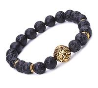 Infinite U Bracelet chapelet bouddhiste avec la tête de lion en Alliage Energy Stone et Elastique noir pour femme homme