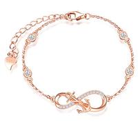Infinite U Bracelet en argent 925, bracelet ajustable pour femme fille, ensemble de bijoux en argent, bracelet de symbole d'infini et d'ancre de navire, orné zircon brillant, or rose