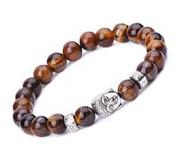 Infinite U Bracelet extensible en alliage et pierres de lave pour hommes et femmes Perles de 9 mm avec Bouddha Excellent pour le yoga, la méditation Marron